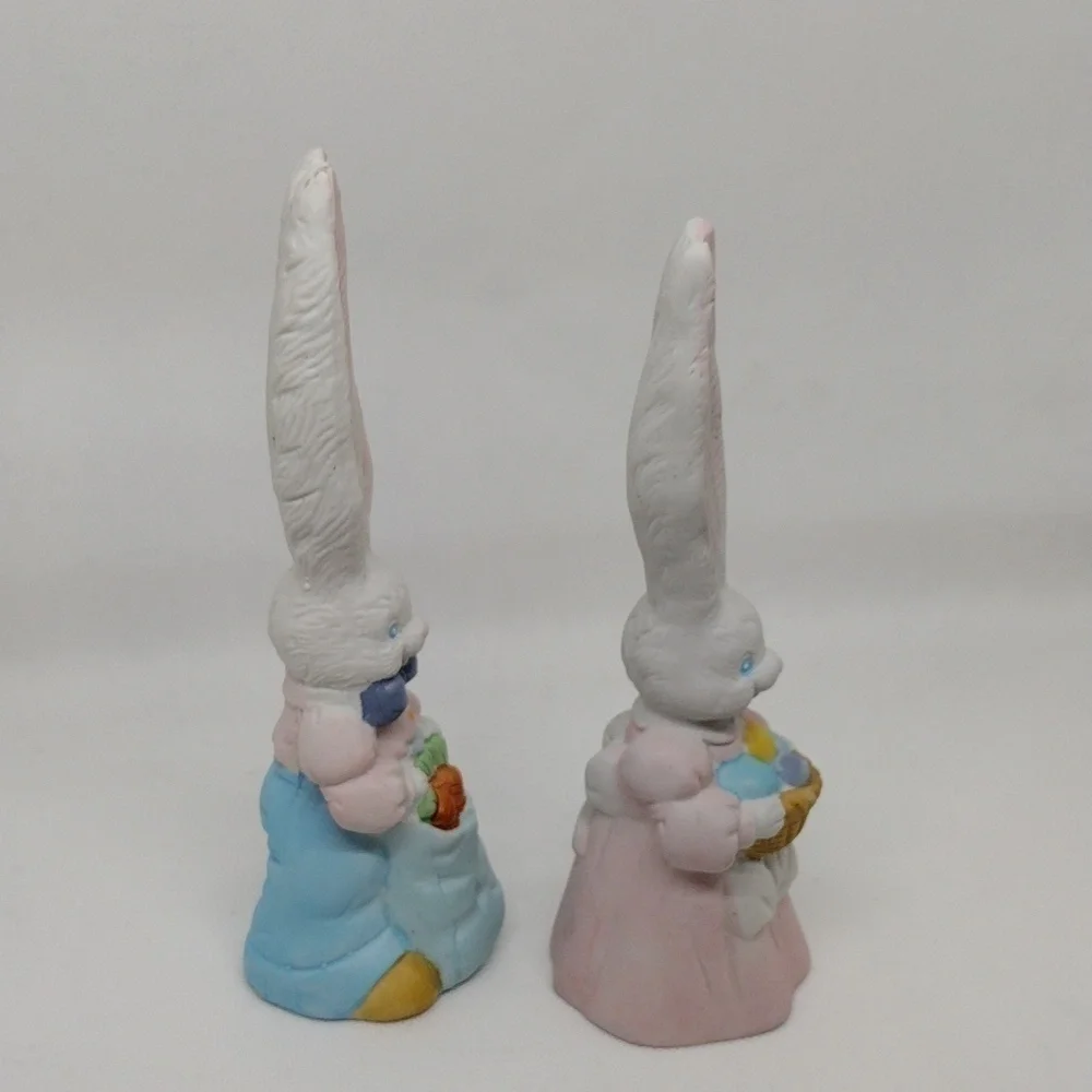 Vintage 1995 Hermitage Pottery‎ Easter Lane Collection Boy & Girl Bunny Bells